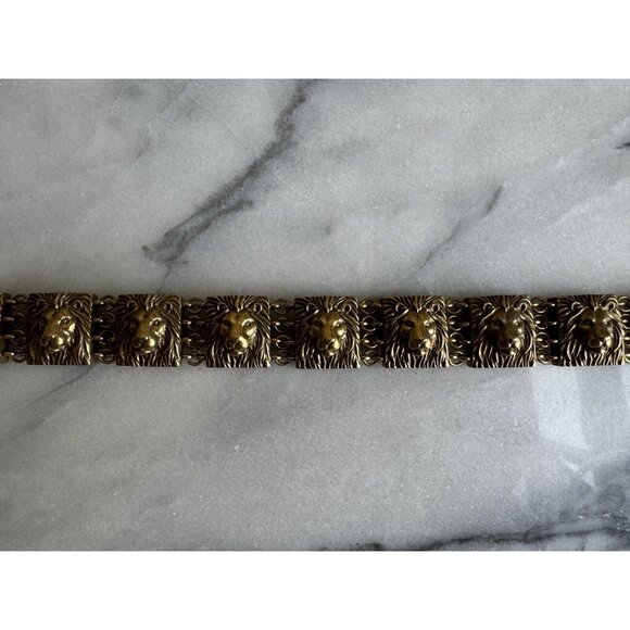 Anne Klein Couture Vintage Lion Link Choker Chunky Necklace Brushed Gold - Picture 5 of 8